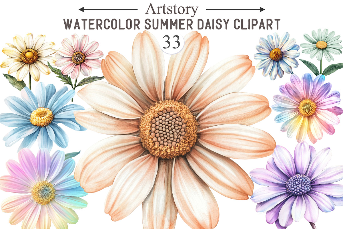 Watercolor Summer Daisy Clipart, an Illustration by designcity5 (Photo 1 of 5)