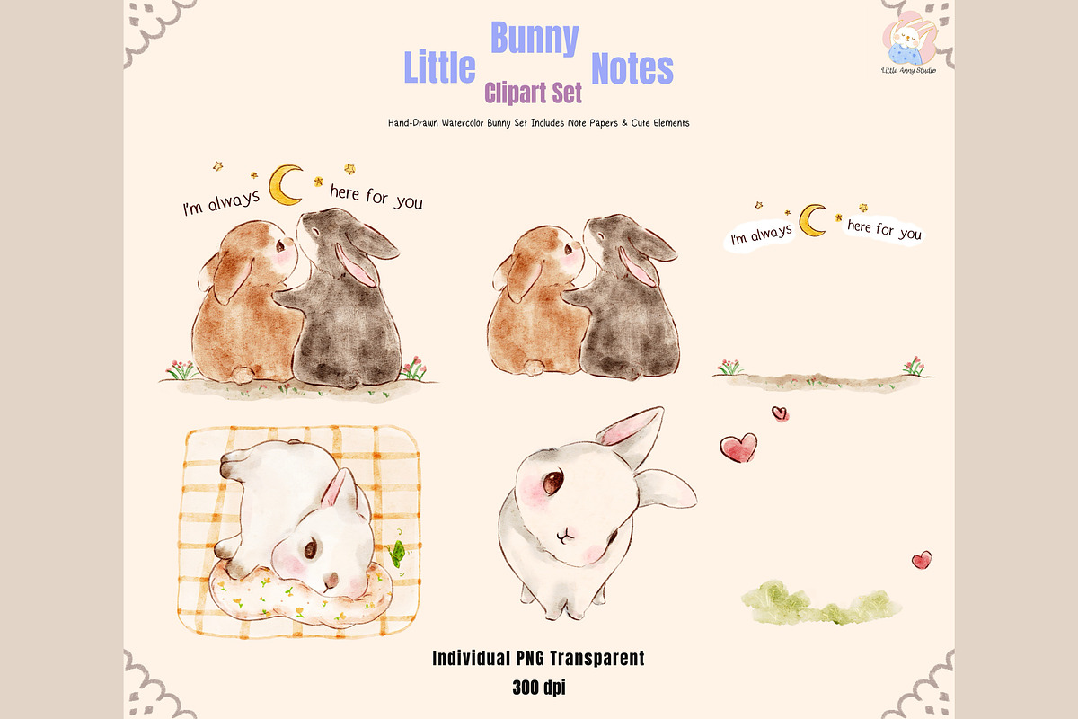 Little Bunny Notes Clipart Set, an Animal Illustration by Annyillustration (Photo 2 of 5)