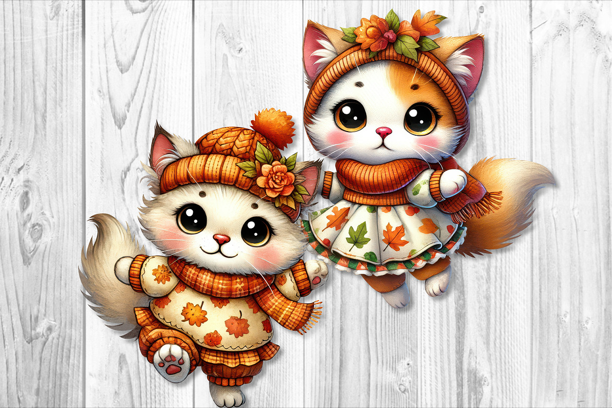 Cute Autumn Little Cat Clipart Set, a Seasonal Illustration by V Design Creator (Photo 9 of 9)