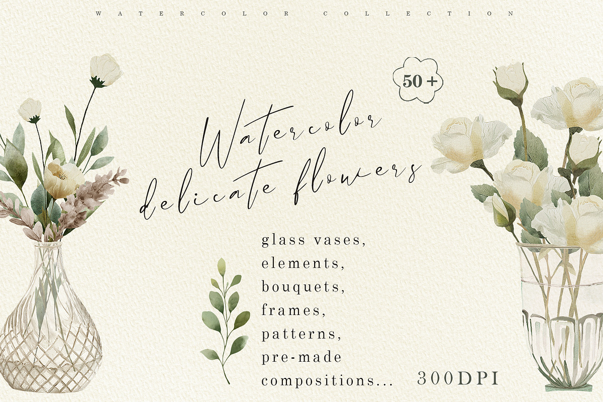 Delicate Flowers & Glass Vases Set, a Decorative Illustration by Sunshine Art (Photo 1 of 13)