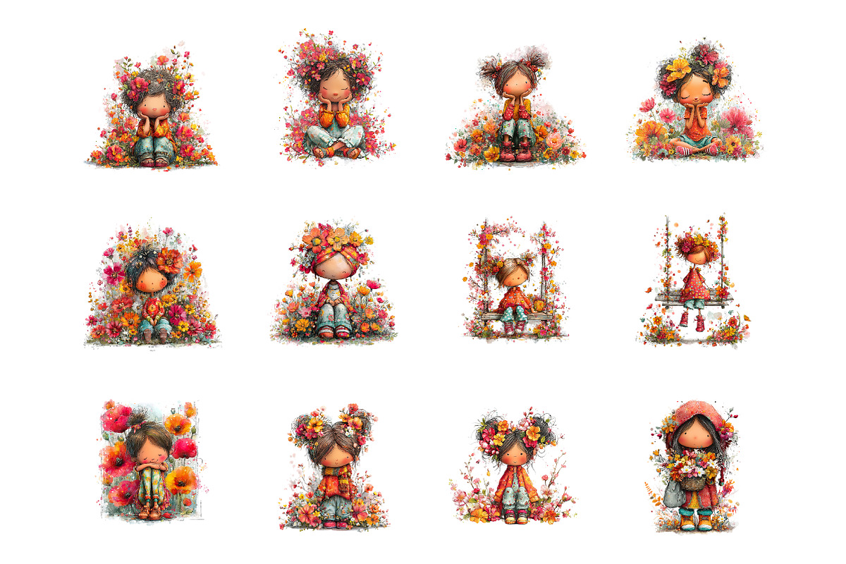 Whimsical girl and flower spring PNG, an Illustration by SinaCreation (Photo 2 of 11)
