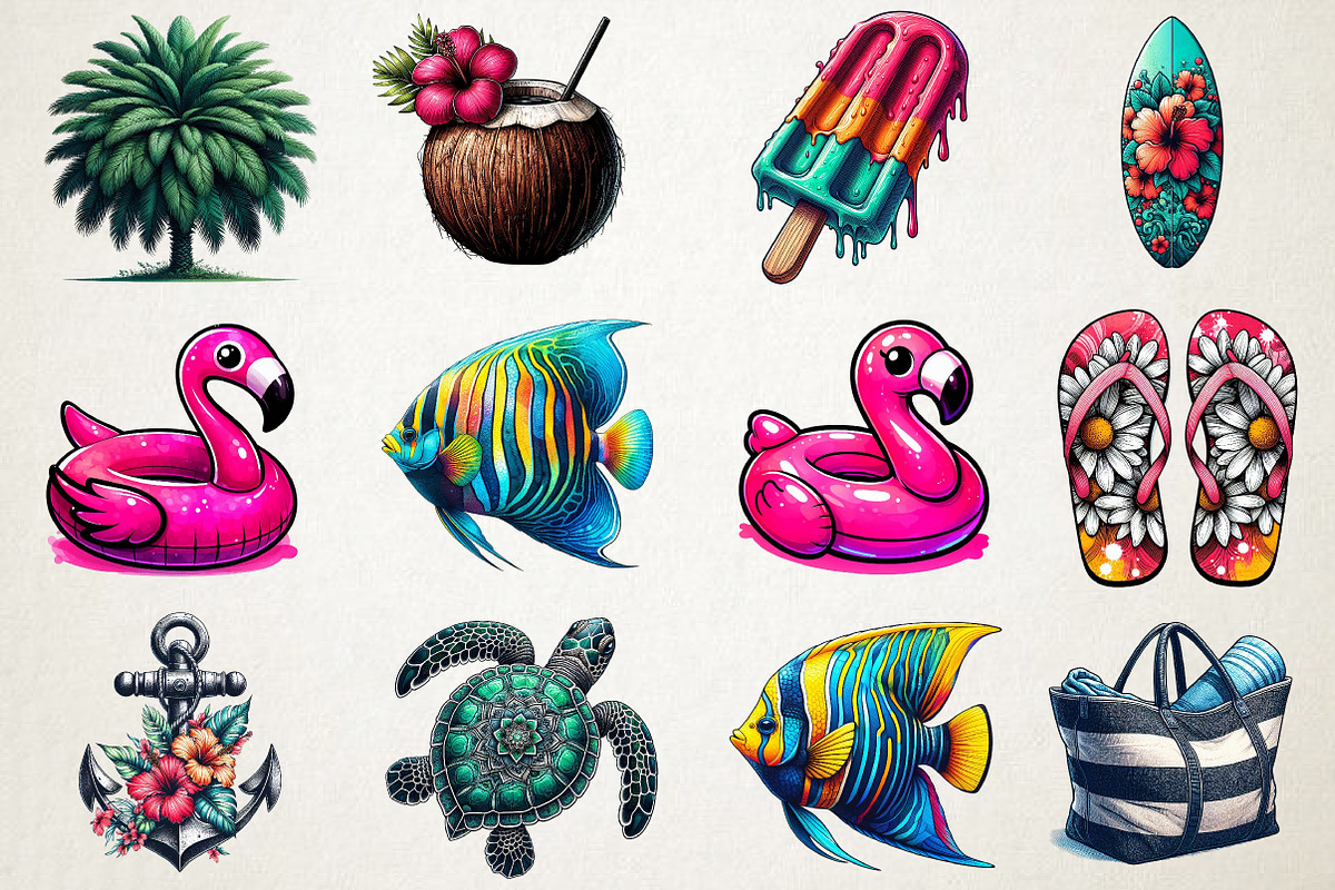 Watercolor Beach Day PNG Clipart Set, an Illustration by RobertsArt (Photo 3 of 5)