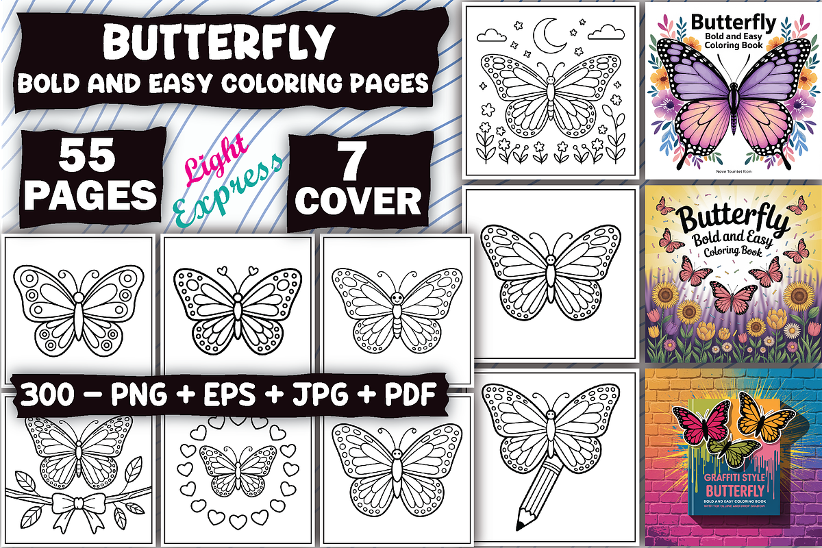 Butterfly Coloring Pages, an Illustration by LightExpress (Photo 1 of 5)