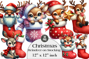 Christmas Reindeer on Stocking, an Illustration by DreamArtGraphic