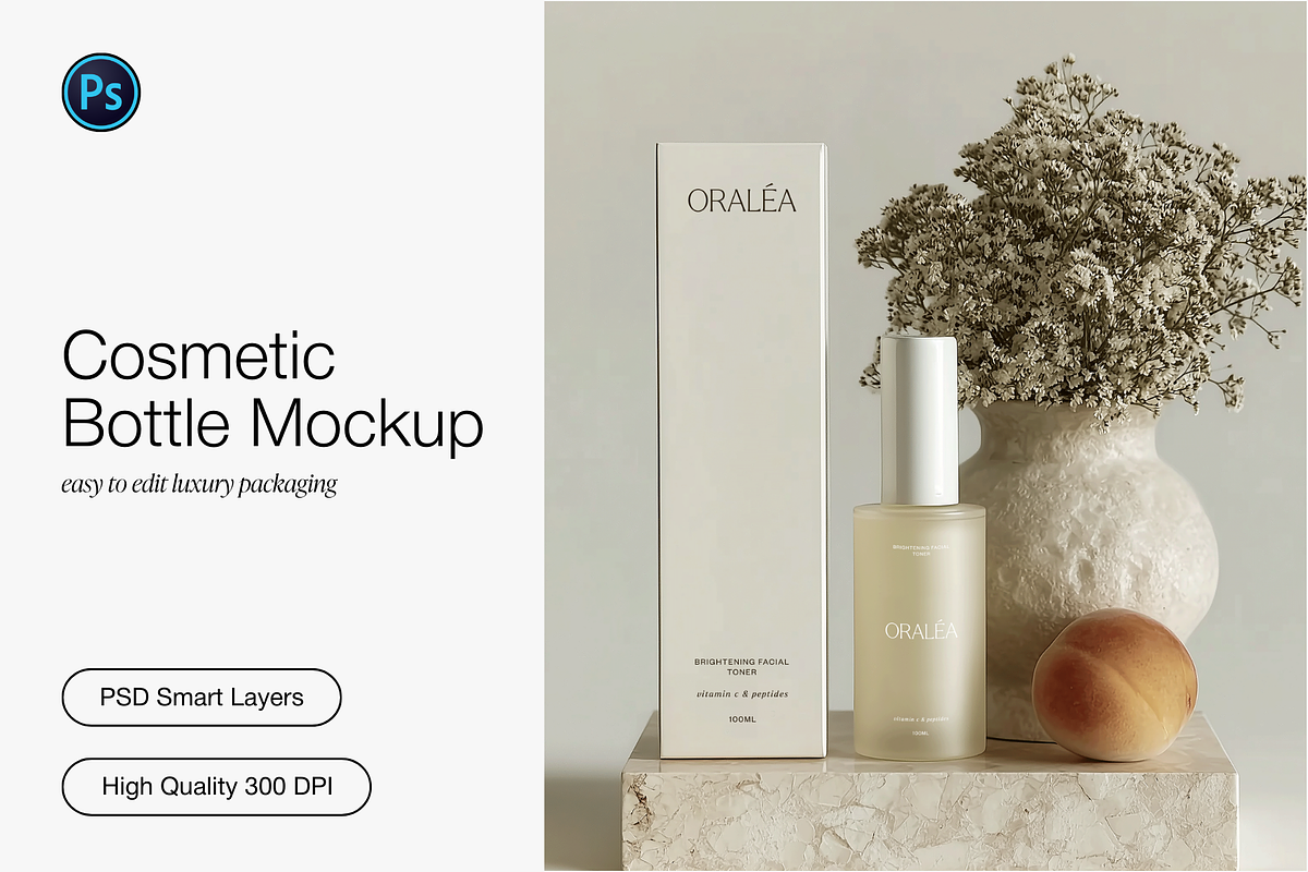 Peach Cosmetic Box Mockup, a Packaging Mockup by Digital Asset Co (Photo 1 of 4)
