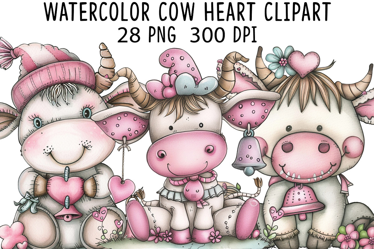 Watercolor Cow Heart clipart, an Illustration by CraftArtStudio (Photo 1 of 5)