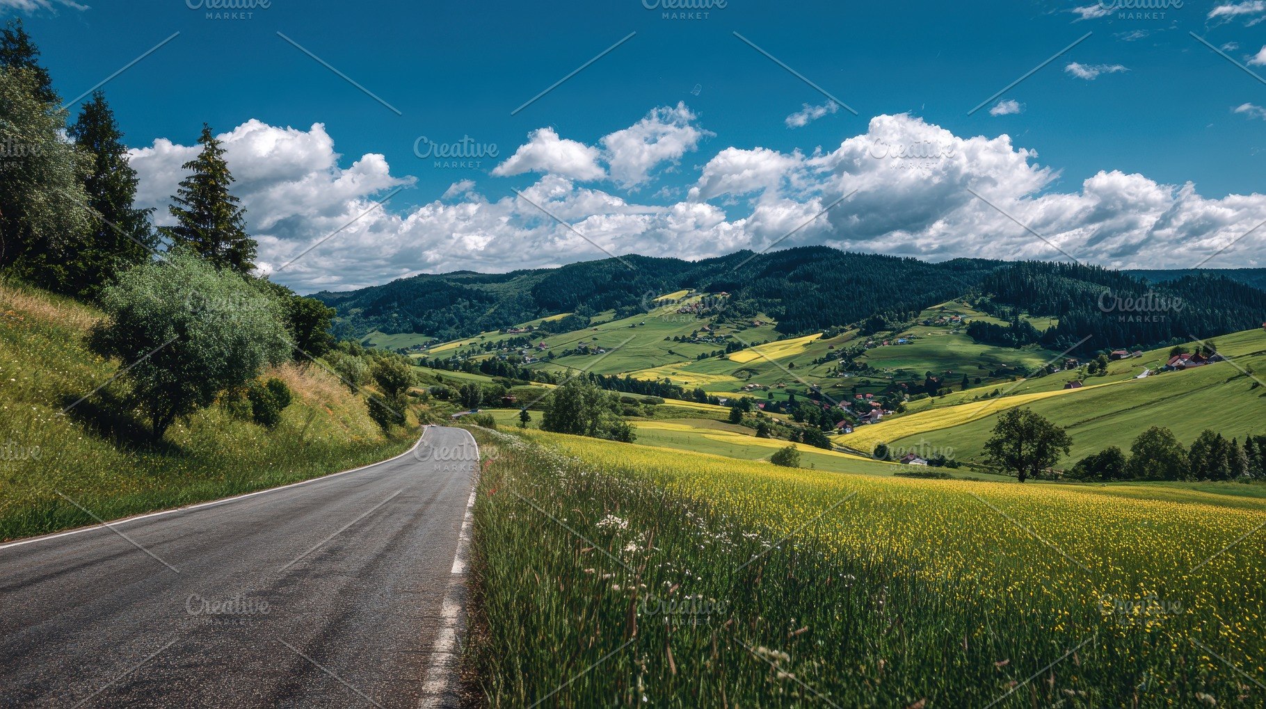 Scenic view of a winding road alongs, a Photo by Pavel_design