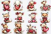 Whimsical Animals Valentine Day png, an Illustration by Watercolor design (Thumbnail 2 of 6)