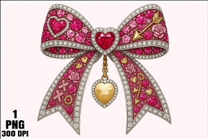 Rhinestone Valentines Bow Png, an Illustration by Daily.Designs
