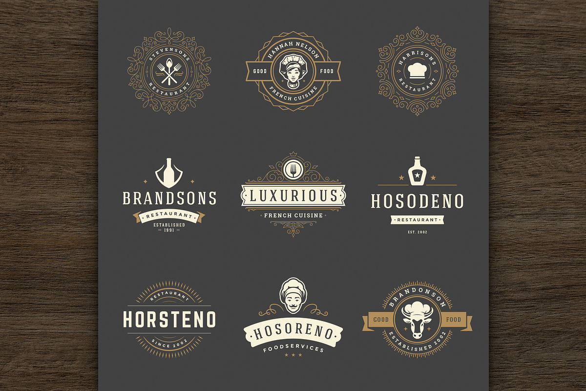 36 Restaurant Logos and Badges, a Branding & Logo Template by Vasya Kobelev (Photo 4 of 20)