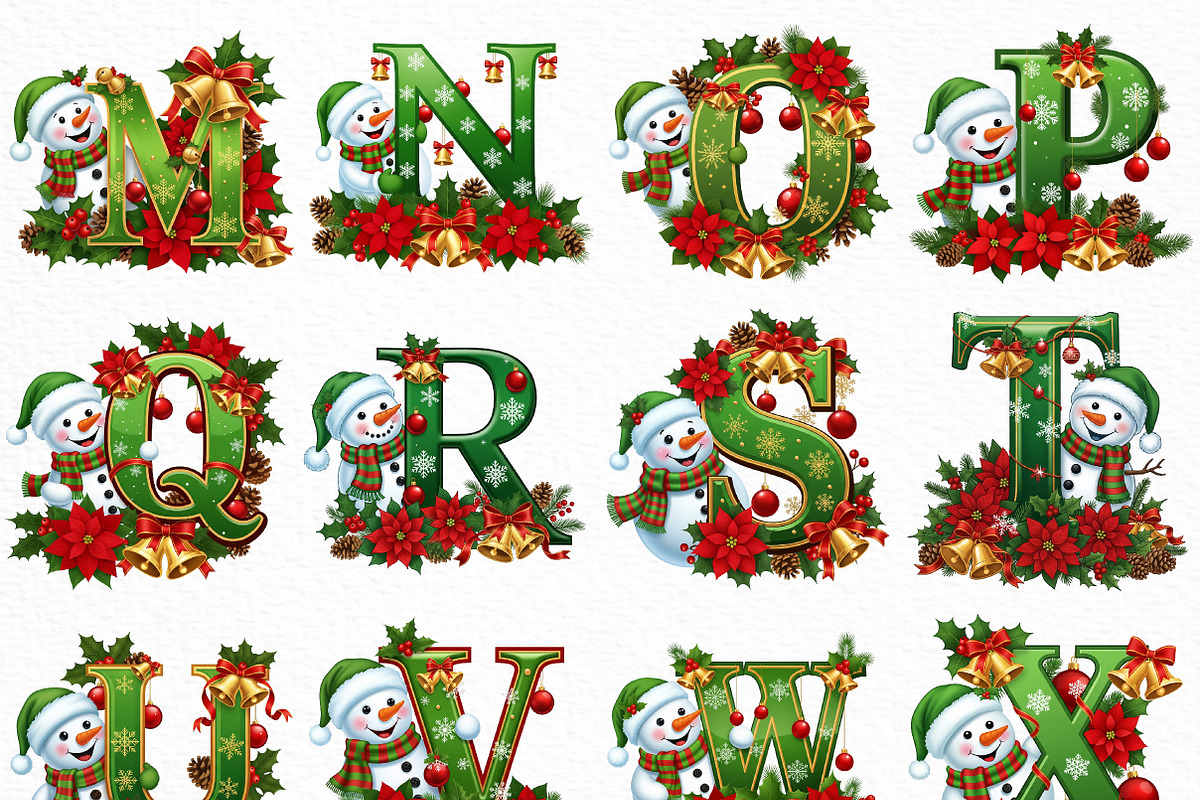 Christmas Snowman Alphabet PNG, an Illustration by Craft Nest (Photo 3 of 6)