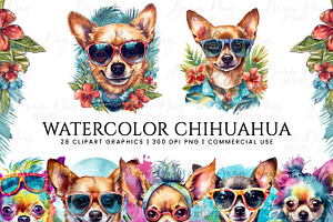 Watercolor Chihuahua Clipart Bundle