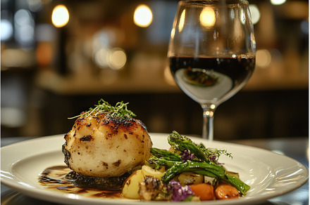 Perfectly plated culinary dish with, a Food & Drink Photo by Lermont51