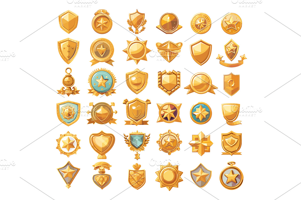 Gold badges cartoon vector set, an Illustration by Stock-Smart-Start
