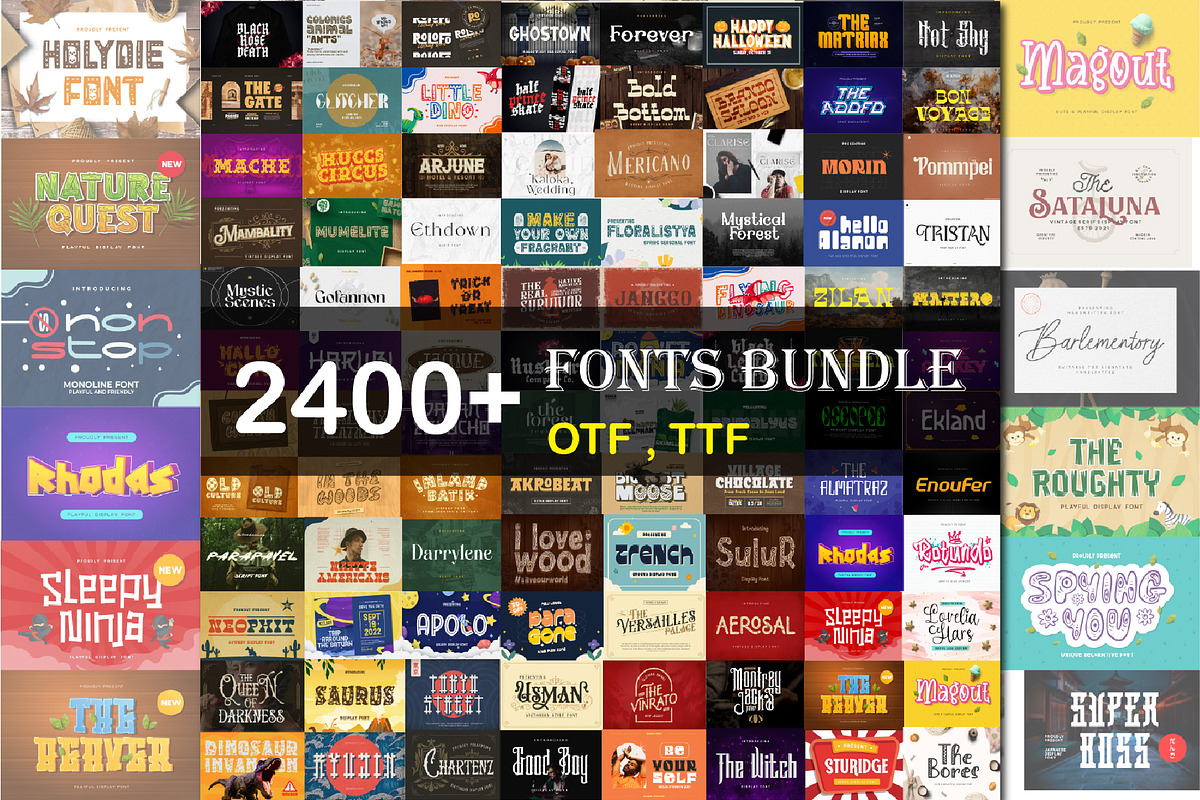 2400+ Fonts, Fonts Bundle, Fonts, a Script Font by Chipshpow Graphics (Photo 1 of 8)