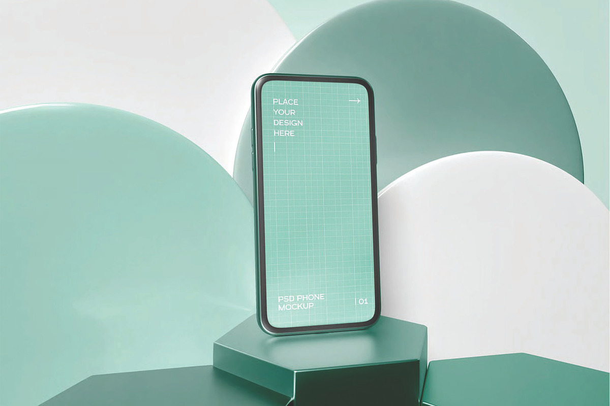Mobile Phone On Pedestal Mockup, an Advertising Mockup by skybluecreative (Photo 2 of 3)