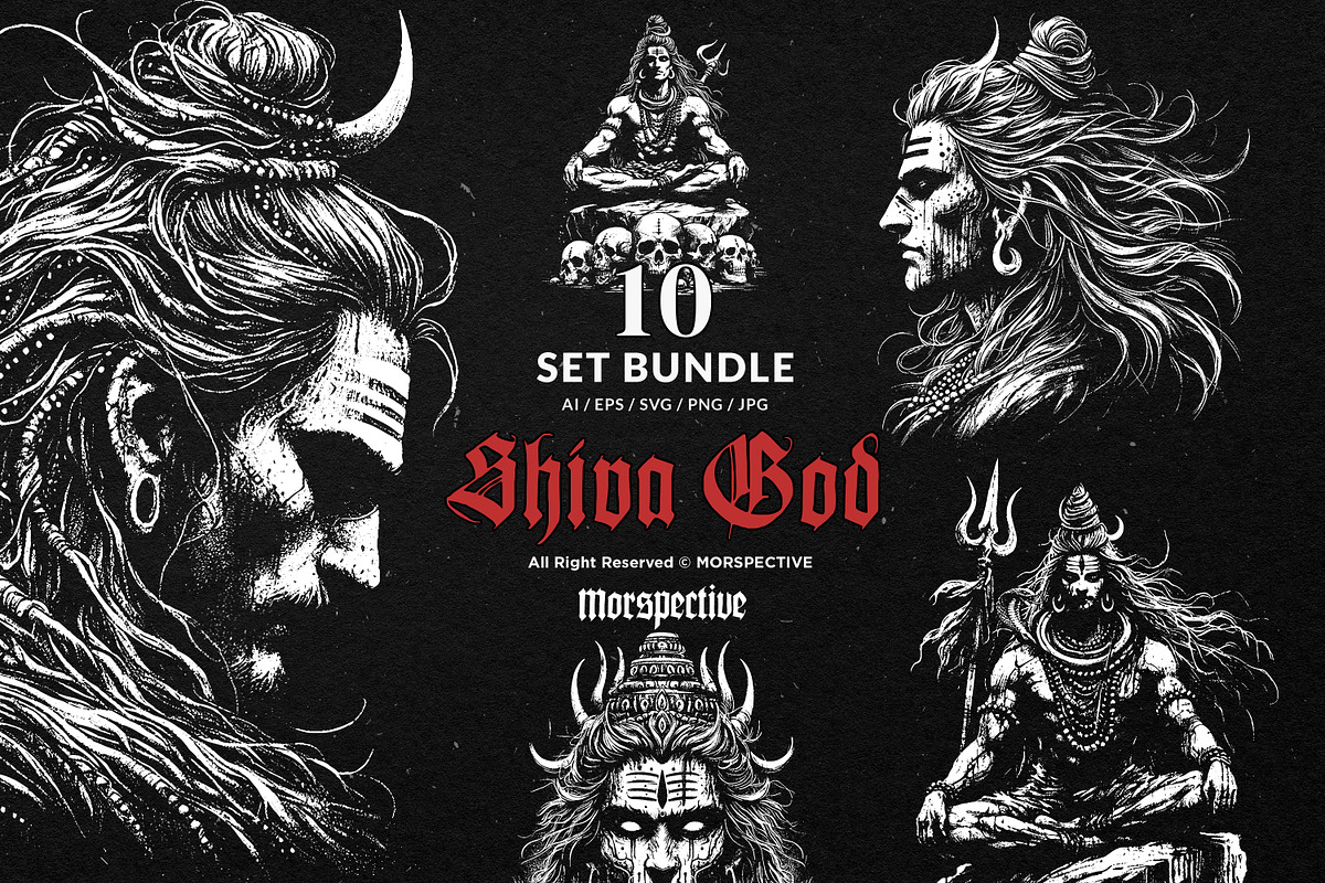 10 Bundle Dark Art Shiva God Hindu, an Illustration by Morspective (Photo 1 of 7)