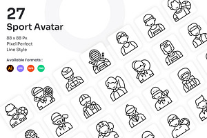 Sport Avatar Icons Set - Line, an Outline Icon by Kmg Design