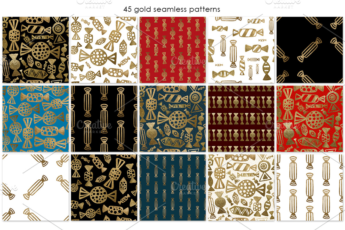 GOLD CANDY patterns set., a Pattern Graphic by xgart | Creative Market