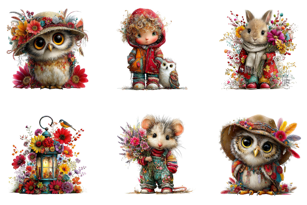 Whimsical Garden Friends Clipart Set, a Seasonal Illustration by CreationArt (Photo 3 of 6)