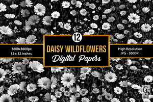 Black & White Daisy Wildflower Paper, a Pattern Graphic by Creative Store