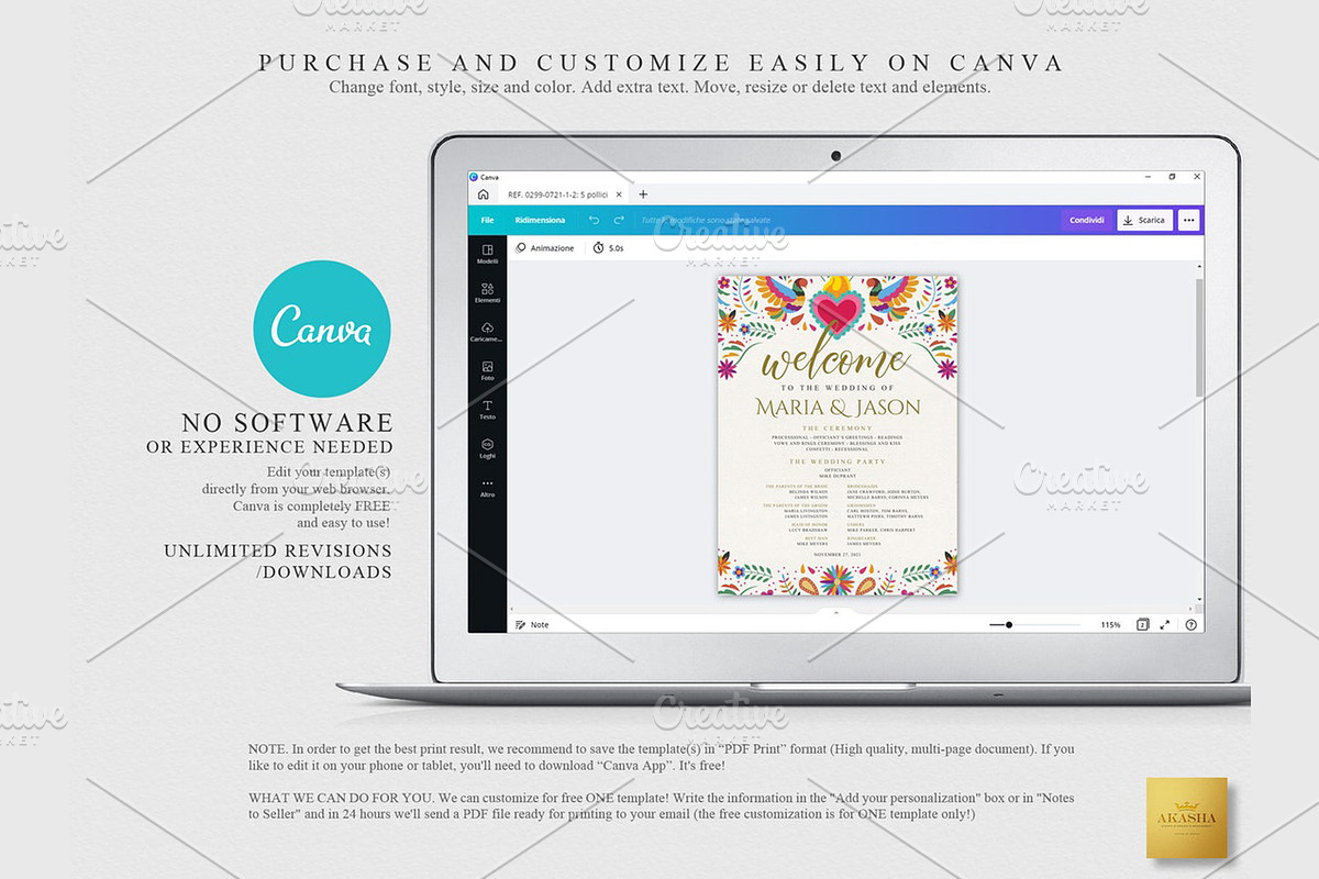 Mexican Wedding Program | CANVA, a Stationery Template by Creative Market (Photo 4 of 6)
