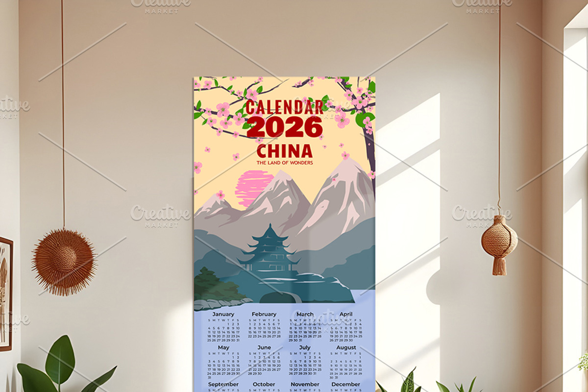 Monthly 2026 Calendar China, Vintage, a Seasonal Illustration by Vector_Up (Photo 7 of 7)