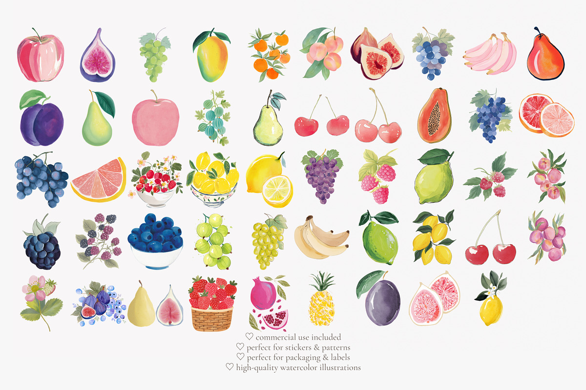 Fruit watercolor clipart set, a Decorative Illustration by Patishop Art (Photo 7 of 7)