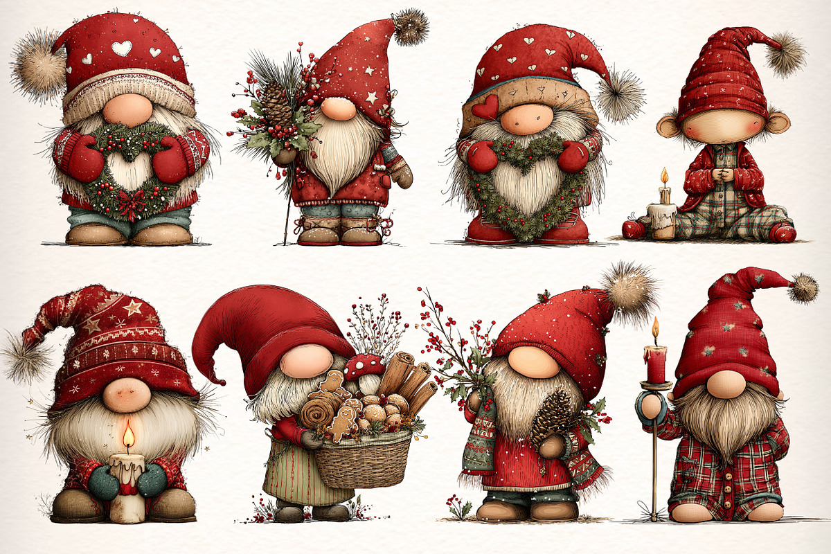 Whimsical Christmas Gnome Clipart, an Illustration by Dream Creation (Photo 5 of 8)