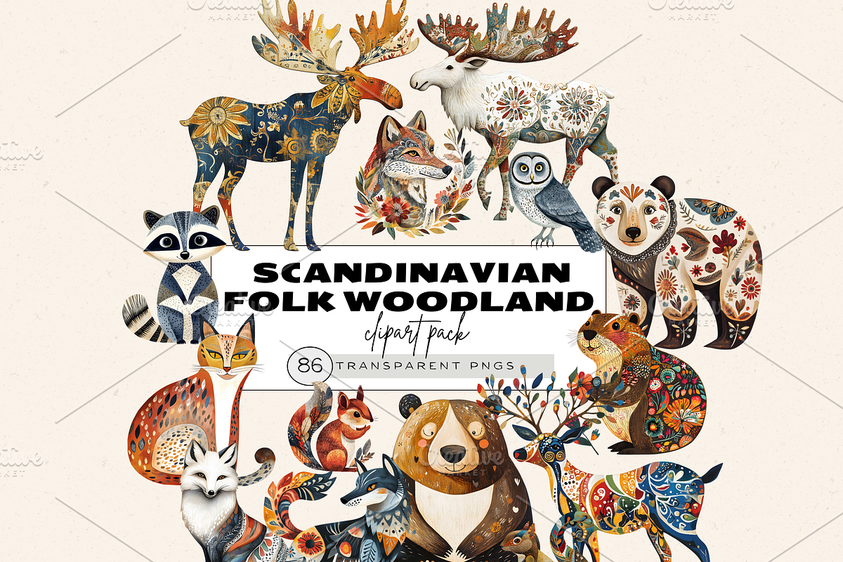 SCANDINAVIAN FOLK WOODLAND CLIPART, an Animal Illustration by Daring Digies (Photo 1 of 8)
