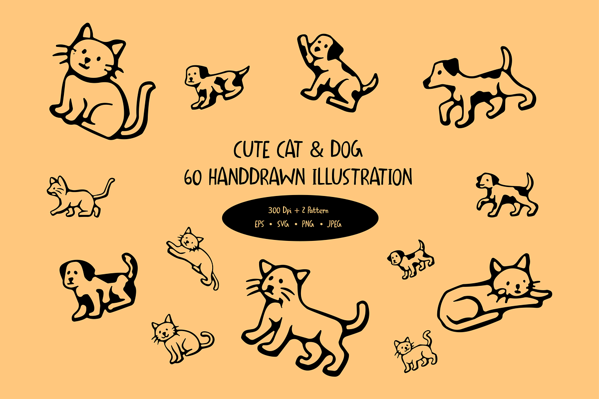 Cute Cat & Dog, an Animal Illustration by HunEyy (Photo 1 of 8)