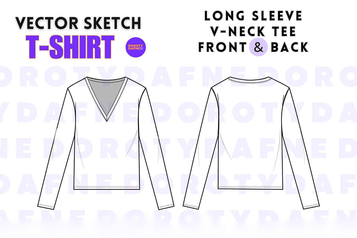 V-Neck Long Sleeve T-Shirt, an Apparel Mockup by Doroty Dafne Designs (Photo 2 of 7)