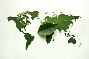 Green leaf blending into world map, a Photo by rarrarorro