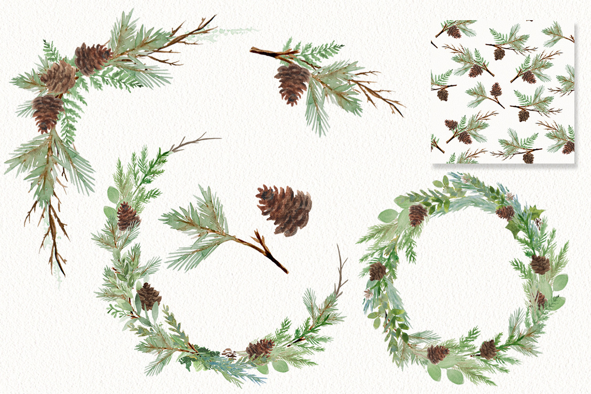Winter Watercolor Greenery, an Illustration by DailyMiracleDigitals,LLC (Photo 8 of 8)