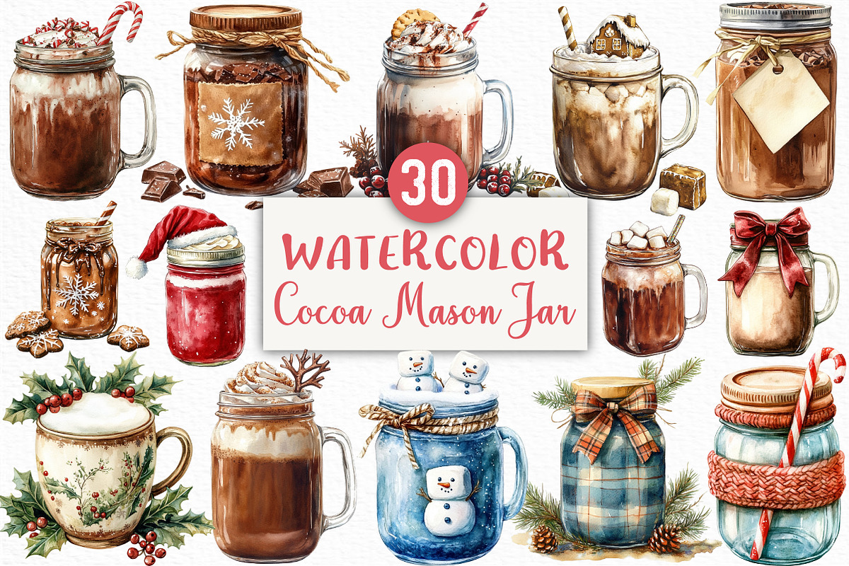 Christmas Hot Cocoa Mason Jar PNG, an Illustration by Craft Nest (Photo 1 of 6)