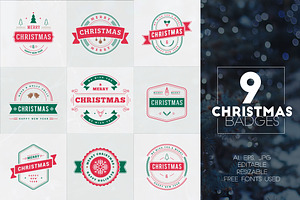 Set Of 9 Christmas Badges