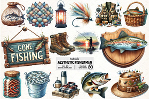 Fisherman Aesthetic Watercolor PNG, an Illustration by Pixels.Craft