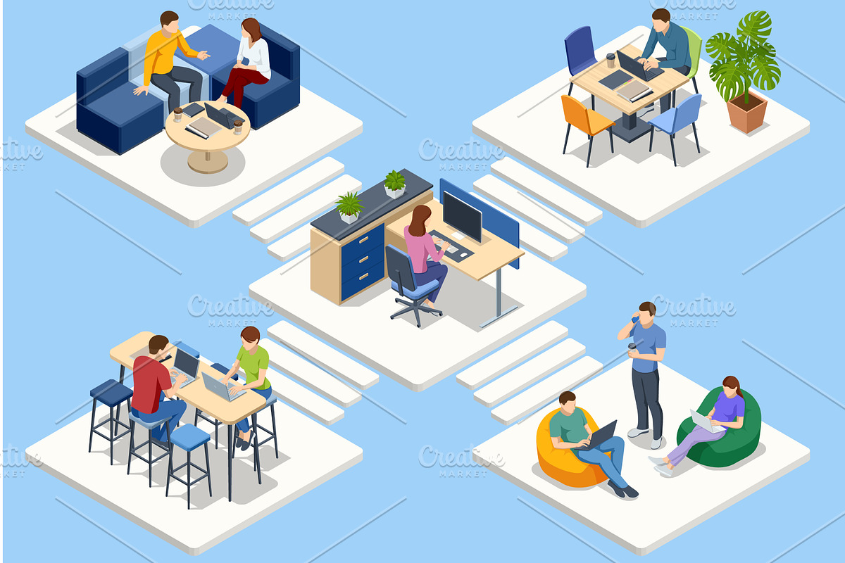 Different coworking spaces connected, a Person Illustration by Golden Sikorka