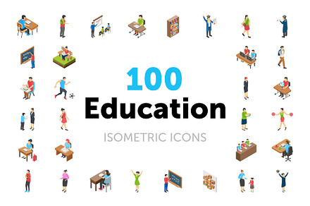 100 Education Isometric Icons, an Icon by Vectors Market