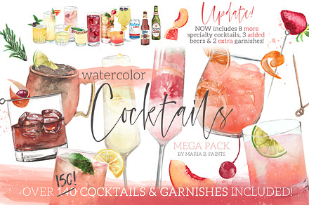 Cocktail Watercolor Clipart Set, a Food Illustration by Maria B. Paints