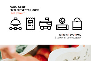 50 Food Delivery Icons, an Outline Icon by Side Project