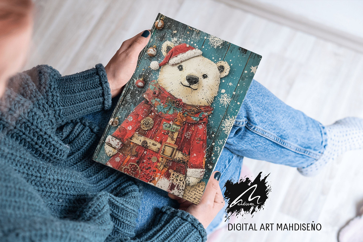 Cute Xmas Polar Bear Scrappapers, an Animal Illustration by Digital Art Mahdiseño (Photo 4 of 10)