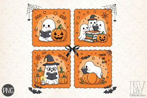 Cute Halloween Ghost Reading PNG, an Illustration by Libby Wishes