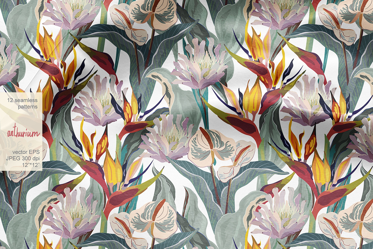 Tropical flowers vector seamless set, a Pattern Graphic by PatternsBlooming (Photo 6 of 8)
