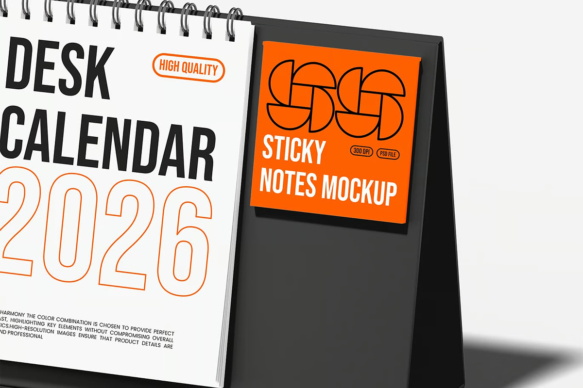 Desk Calendar with Sticky Notes Mockup | Creative Market