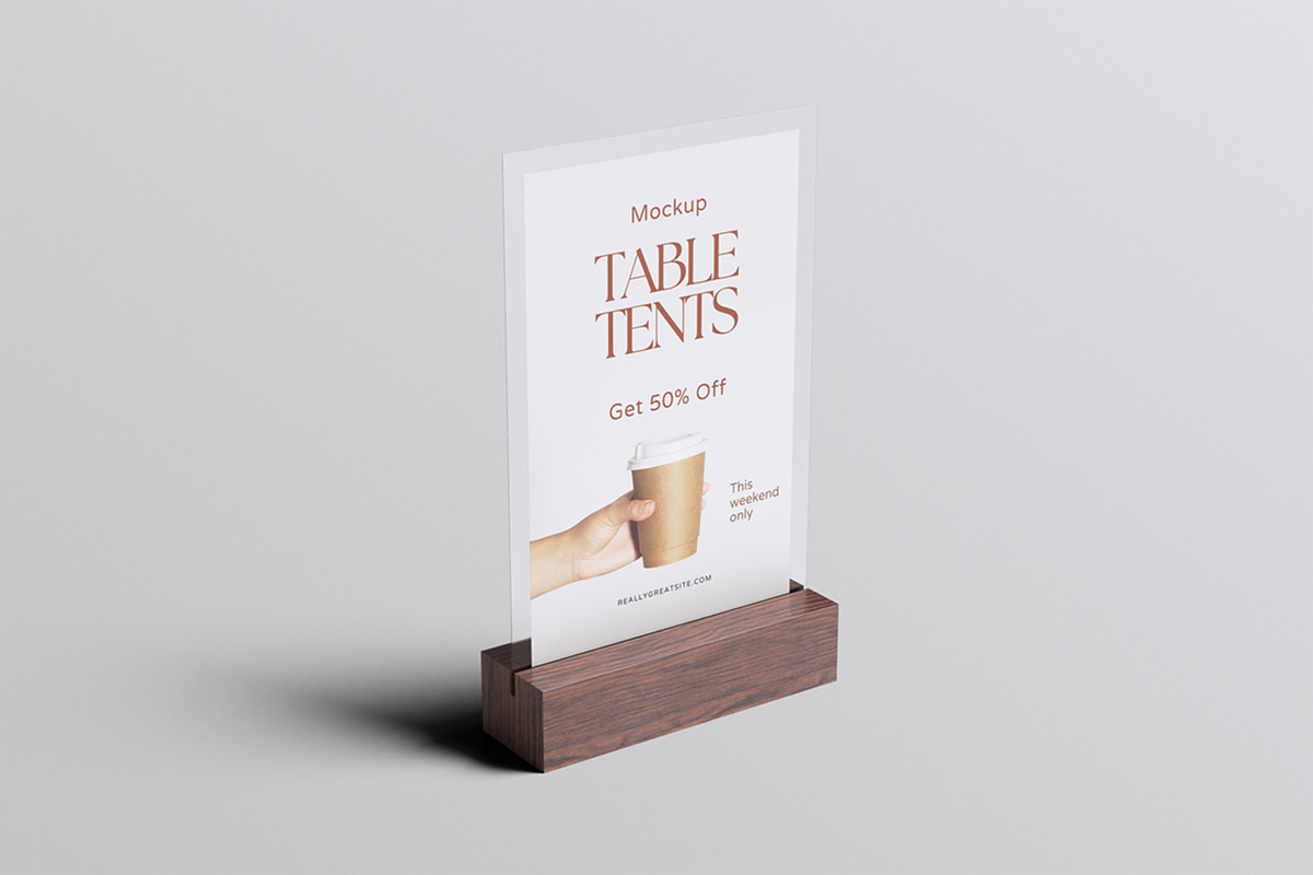 Table Tent Mockup, an Advertising Mockup by HanaSaka_Studio (Photo 3 of 5)