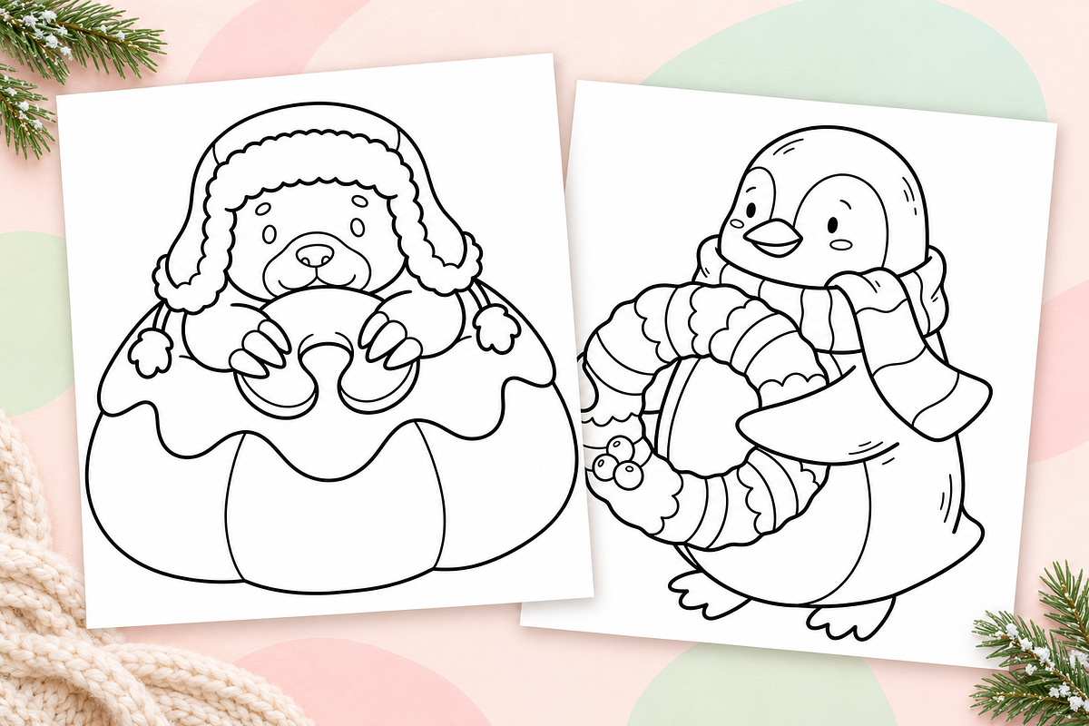 Merry Christmas Coloring Pages #3, a Seasonal Illustration by Inkivelle Studio (Photo 2 of 3)