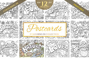Postcards - 12 Colouring Pages