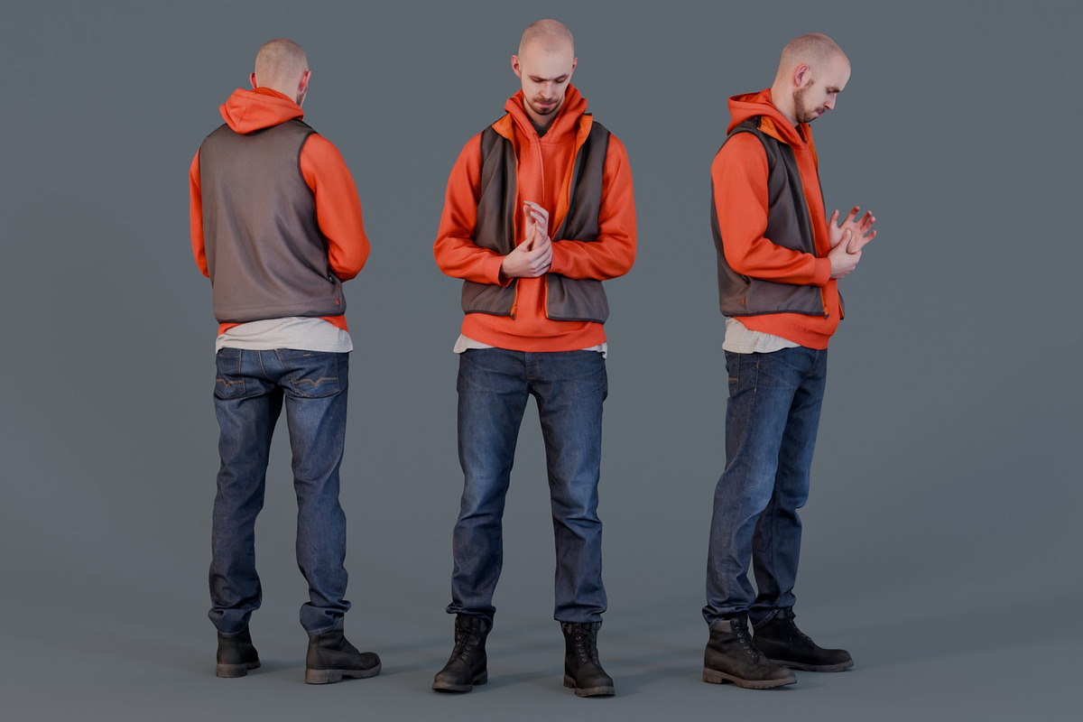Tall Guy in Orange Hoodie, a Characters & Person 3D Model by Kanistra Studio