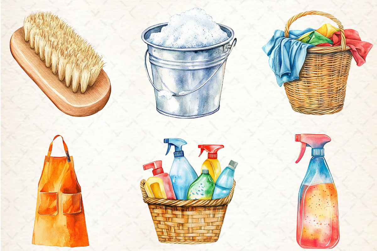 Watercolor Housekeeping Clipart, an Illustration by Rose Art (Photo 4 of 4)